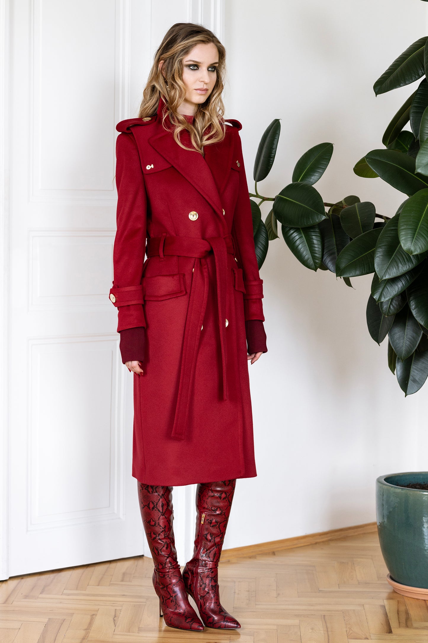 WOOL TRENCH CHERRY