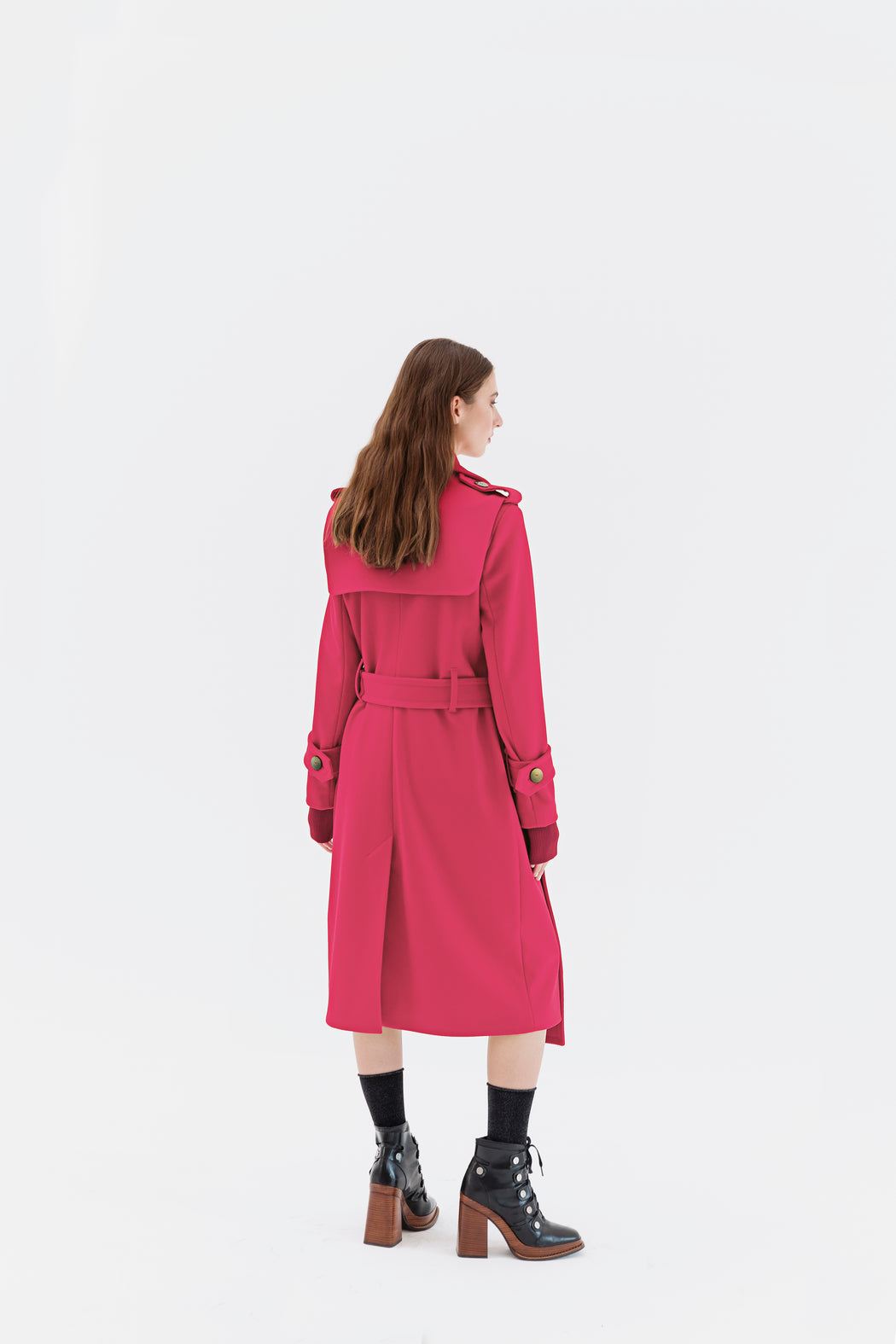 WOOL TRENCH RASPBERRY