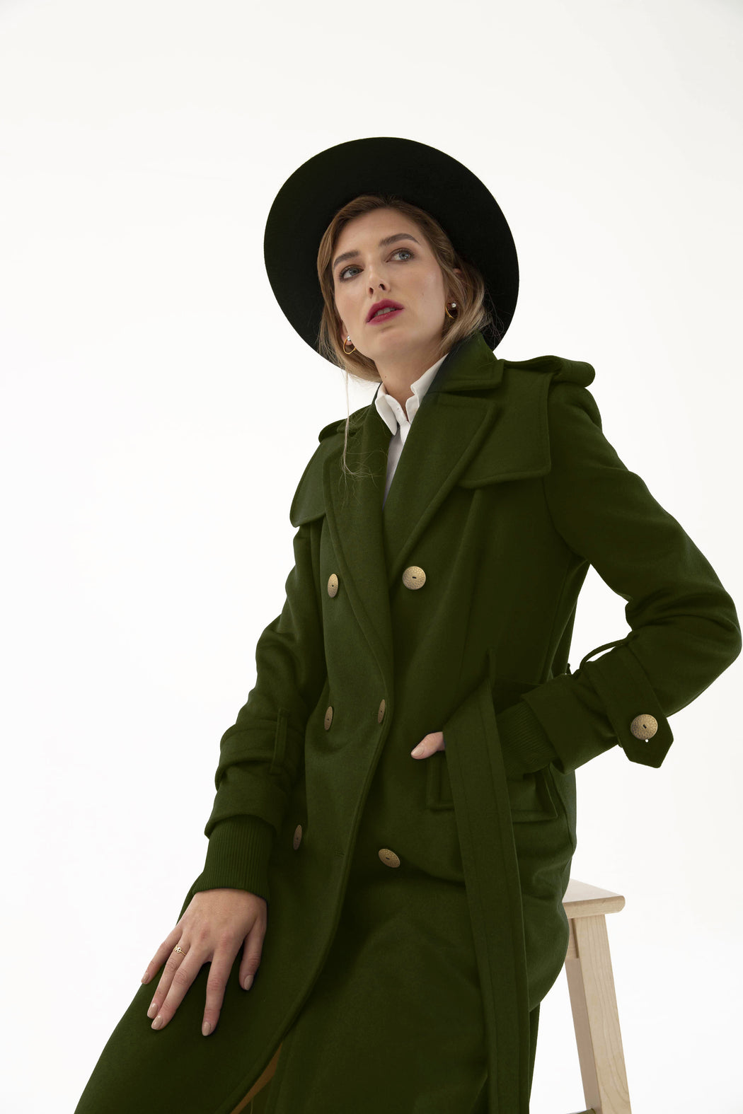 WOOL TRENCH OLIVE