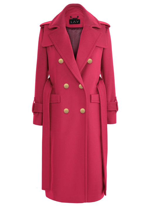 WOOL TRENCH RASPBERRY